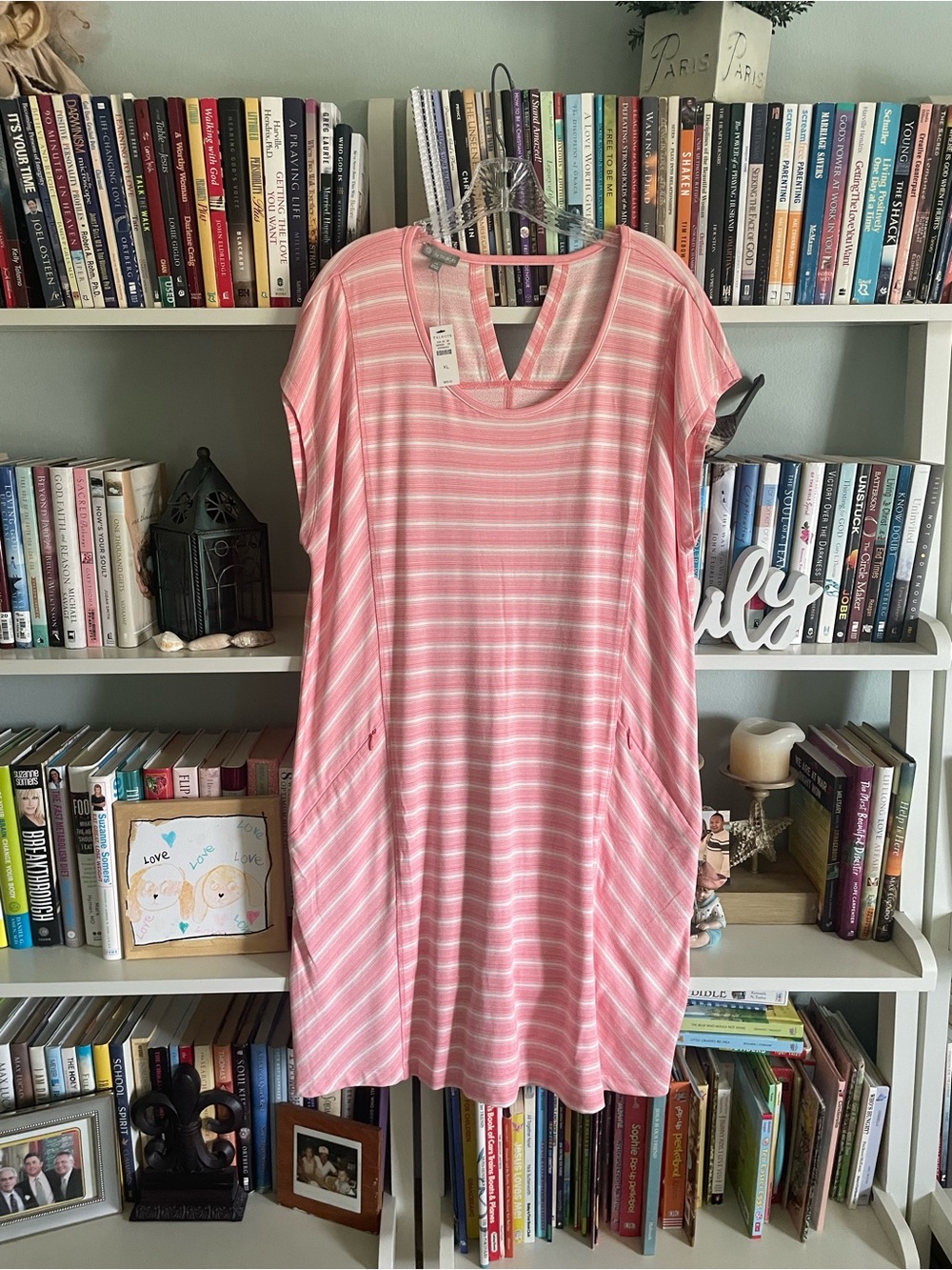 Talbots Peach & White Striped Casual Mini Dress